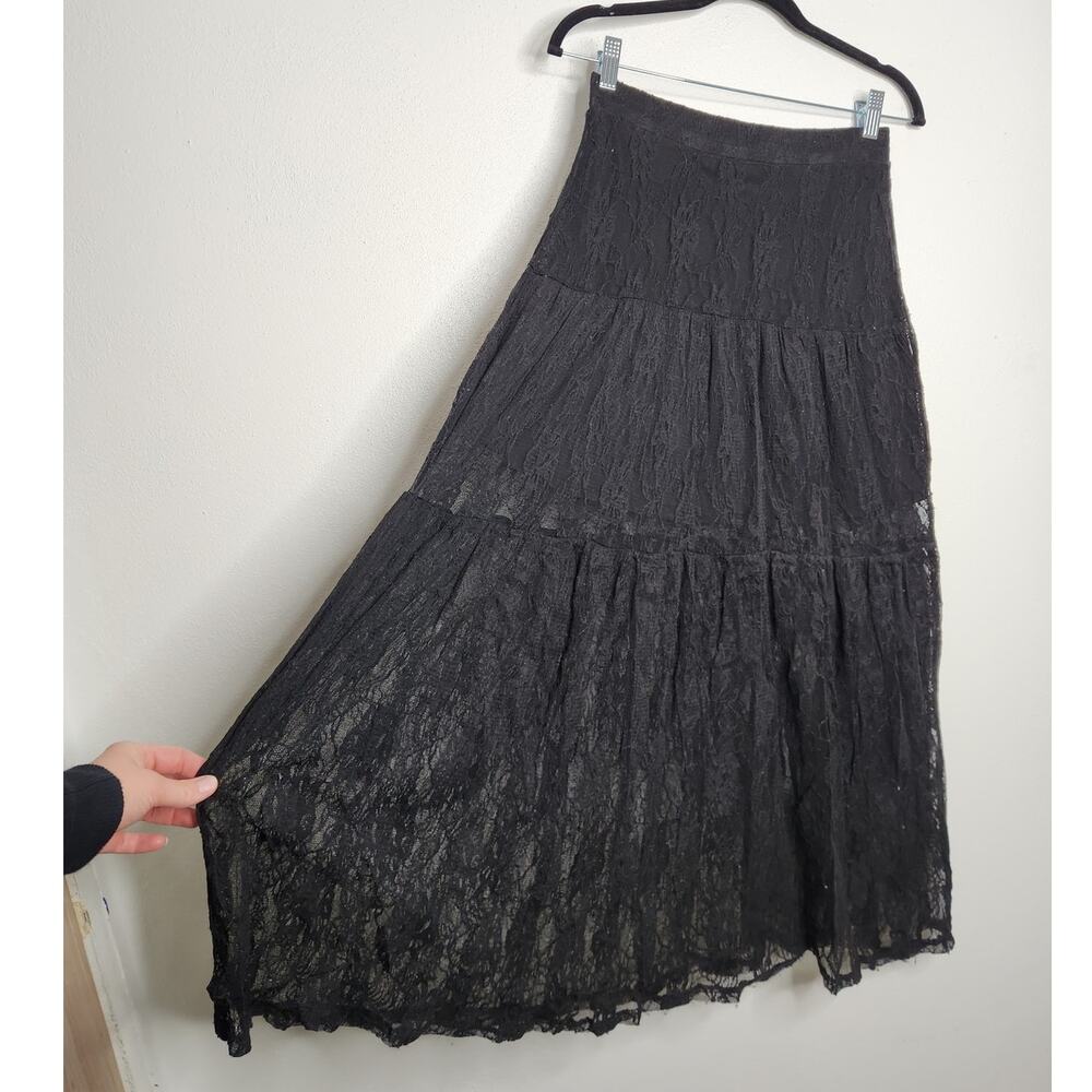 Y2k Kiva Maxi Black Lace Skirt Sheer Goth Emo Punk Fairy Whimsy Medium - Picture 3 of 7